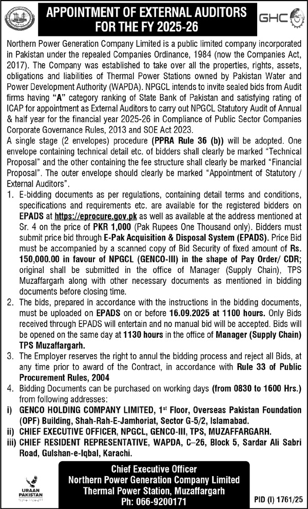 Northern Power Generation Company Limited Tender Notice
